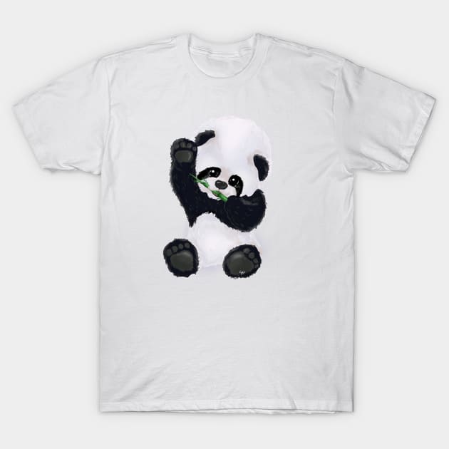 Panda Bear baby eating and waving tenderly T-Shirt by KyasSan